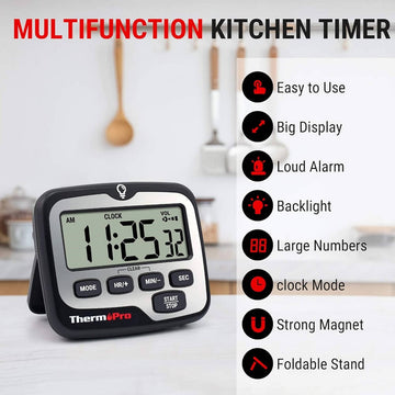 ThermoPro TM01 Digital Kitchen Timer with Large LCD Display, Touchable Backlit & Count Up Countdown Timer - Imported from UK